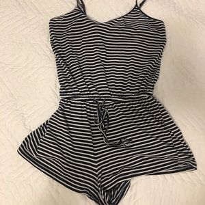Blue and white striped romper